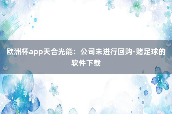 欧洲杯app天合光能：公司未进行回购-赌足球的软件下载