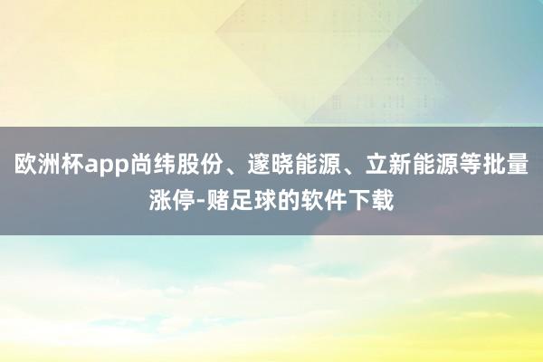 欧洲杯app尚纬股份、邃晓能源、立新能源等批量涨停-赌足球的软件下载